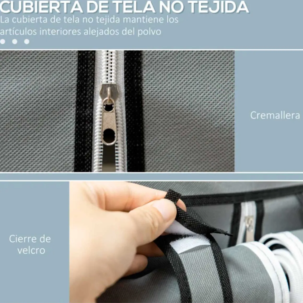 Armario de tela Homcom 8 estantes 2 barras plegable 162,5x125x43 cm