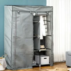 Armario de tela Homcom 8 estantes 2 barras plegable 162,5x125x43 cm