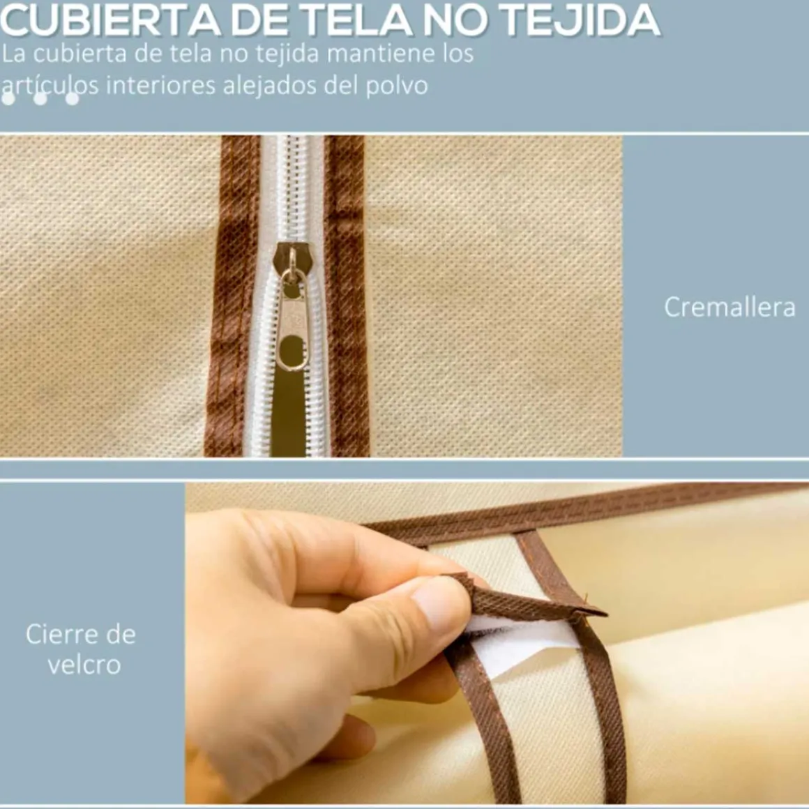 Armario de tela Homcom 8 estantes 2 barras plegable 162,5x125x43 cm
