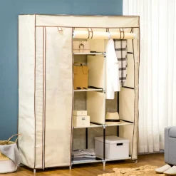 Armario de tela Homcom 8 estantes 2 barras plegable 162,5x125x43 cm