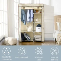 Armario de tela Tula Homcom plegable 6 estantes + 1 barra 162,5x103x43 cm