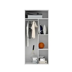 Armario Dina 2 puertas + barra para colgar + estantes blanco/natural 205x90x52 cm