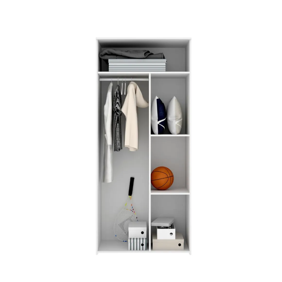 Armario Dina 2 puertas + barra para colgar + estantes blanco/natural 205x90x52 cm