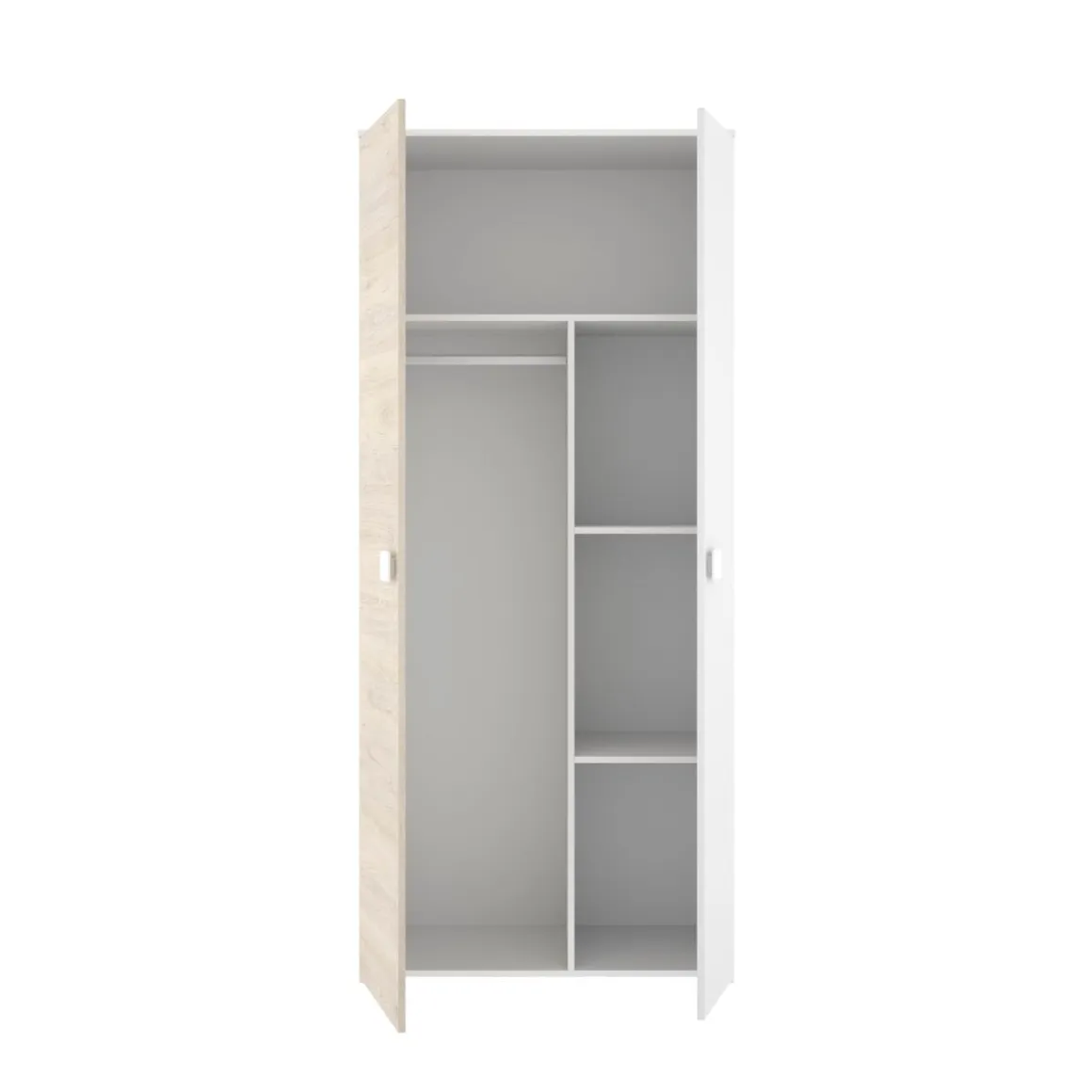 Armario Dina 2 puertas + barra para colgar + estantes blanco/natural 205x90x52 cm
