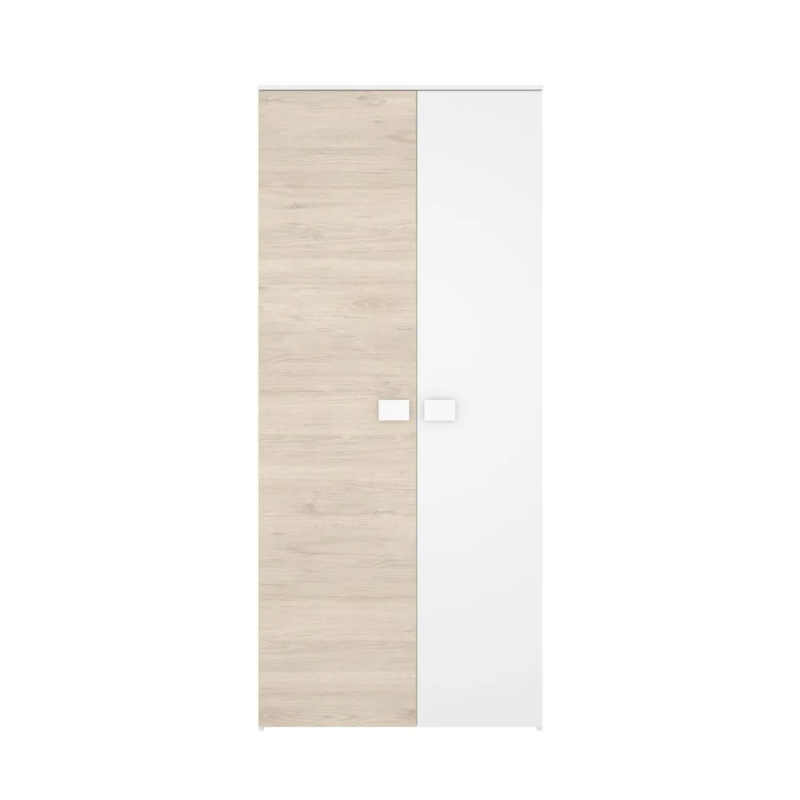 Armario Dina 2 puertas + barra para colgar + estantes blanco/natural 205x90x52 cm