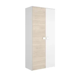 Armario Dina 2 puertas + barra para colgar + estantes blanco/natural 205x90x52 cm