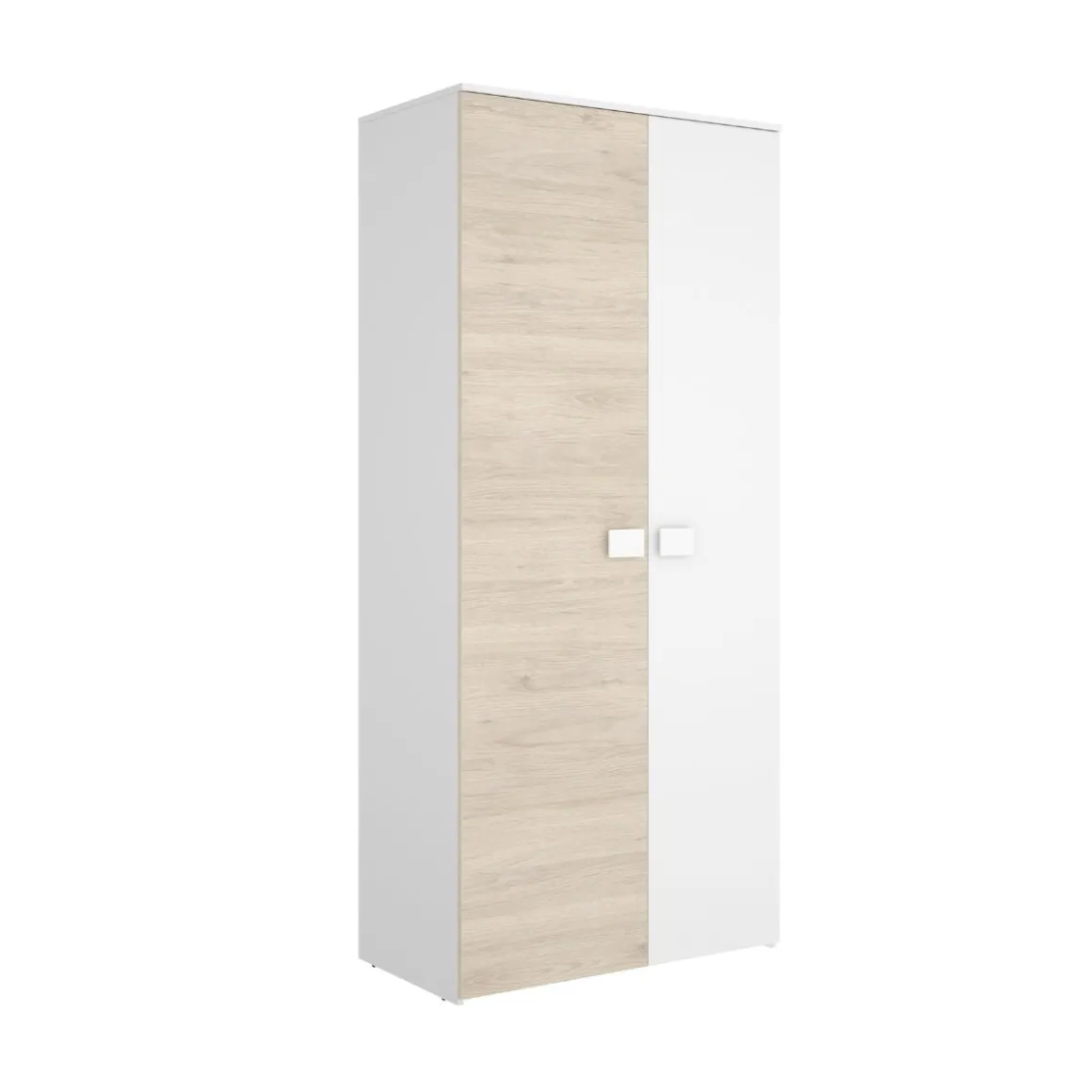 Armario Dina 2 puertas + barra para colgar + estantes blanco/natural 205x90x52 cm