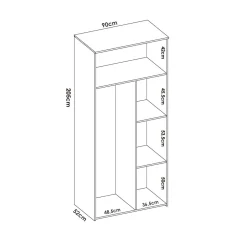 Armario Dina 2 puertas + barra para colgar + estantes blanco/natural 205x90x52 cm