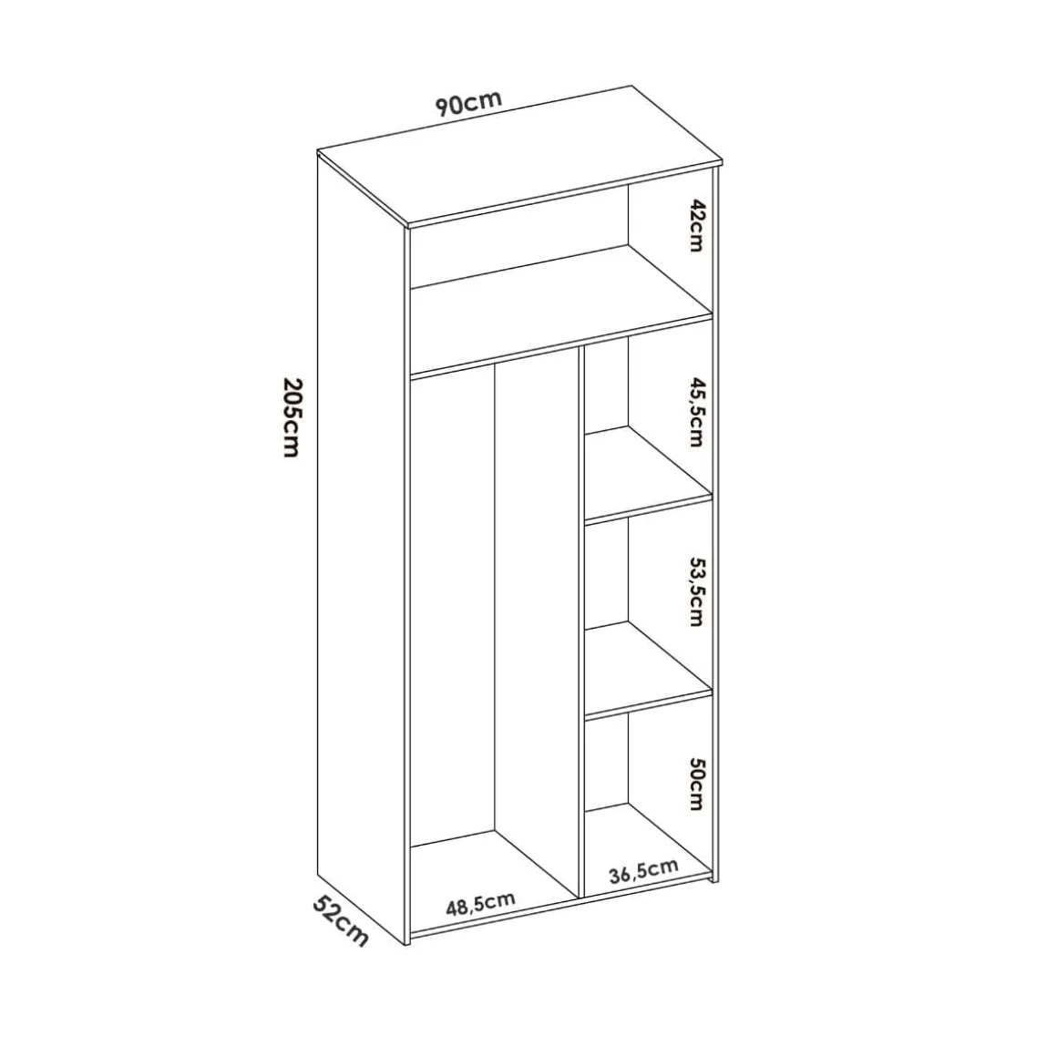 Armario Dina 2 puertas + barra para colgar + estantes blanco/natural 205x90x52 cm