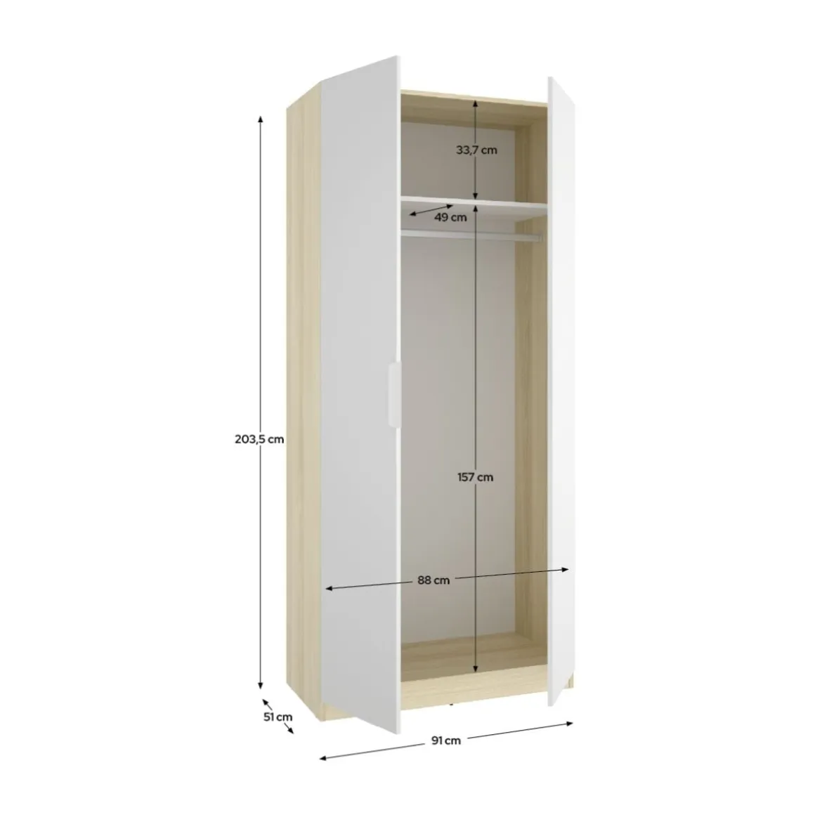 Armario Emax 2 puertas batientes con barra 203,5x91x51,4 cm