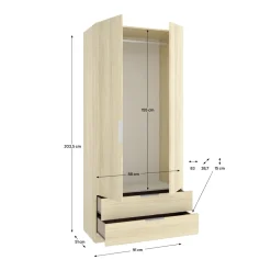 Armario Emax 2 puertas batientes y 2 cajones 203,5x91x51,4 cm