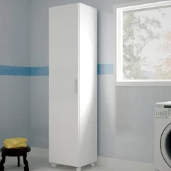 Armario escobero Oli 1 puerta + 3 estantes + ruedas blanco 185x41x41 cm