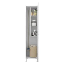 Armario escobero Oli 1 puerta + 3 estantes + ruedas blanco 185x41x41 cm