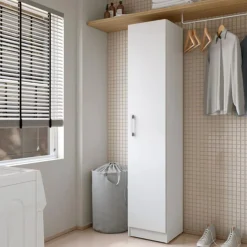 Armario escobero Terra 1 puerta + 3 estantes blanco 170x35x31,8 cm