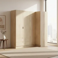 Armario esquinero Essen 2 módulos 4 puertas natural 184x174x91 cm