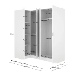 Armario esquinero Essen 4 puertas batientes blanco 184x173,5x90,5 cm