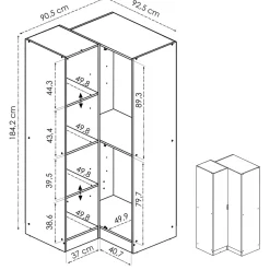 Armario esquinero Essen 2 puertas 184,2x92,5x90,5 cm