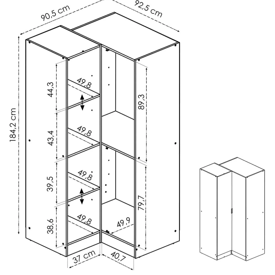 Armario esquinero Essen 2 puertas 184,2x92,5x90,5 cm