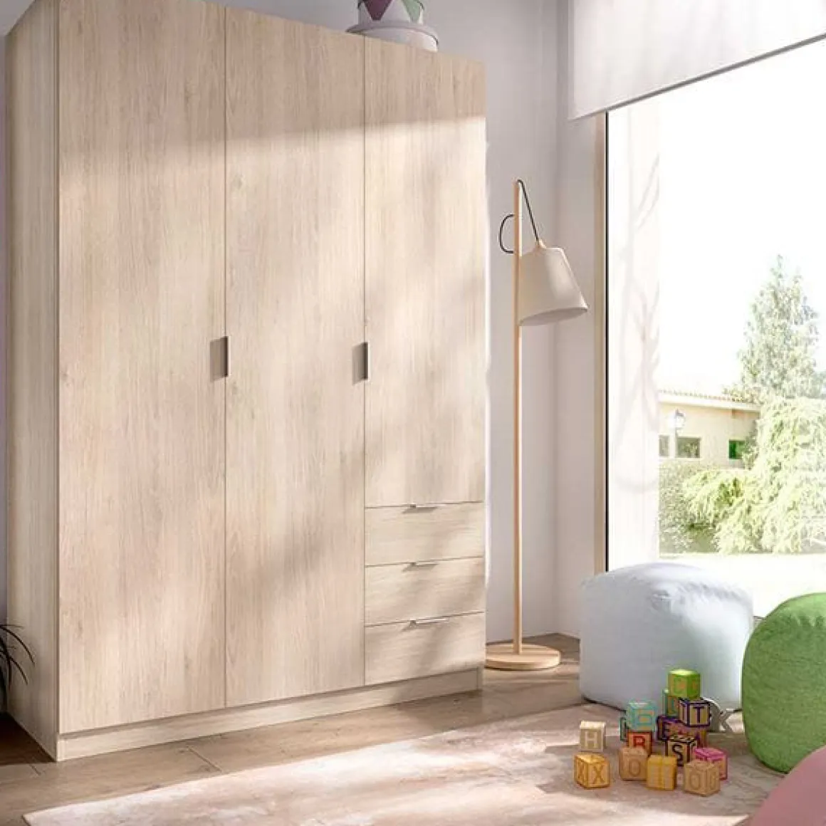 Armario Essen 3 puertas abatibles con 3 cajones 184x121x52 cm