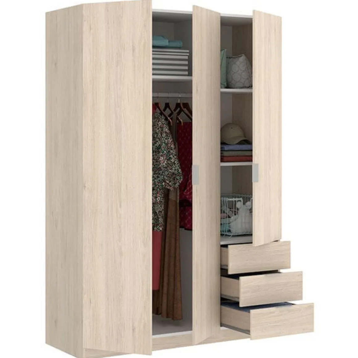 Armario Essen 3 puertas abatibles con 3 cajones 184x121x52 cm