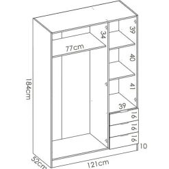 Armario Essen 3 puertas abatibles con 3 cajones 184x121x52 cm