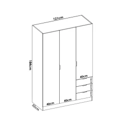 Armario Essen 3 puertas abatibles con 3 cajones 184x121x52 cm