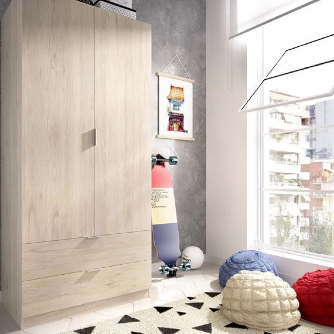 Armario Essen 2 puertas abatibles con 2 cajones 184x81x52 cm