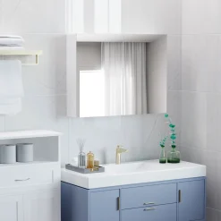 Armario Kean Homcom 2 puertas con espejo blanco 60x80x15 cm