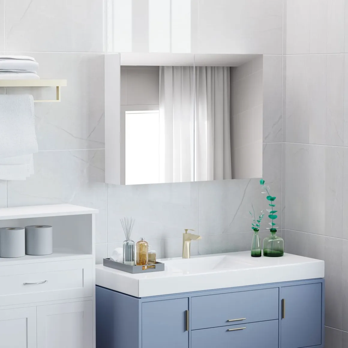 Armario Kean Homcom 2 puertas con espejo blanco 60x80x15 cm