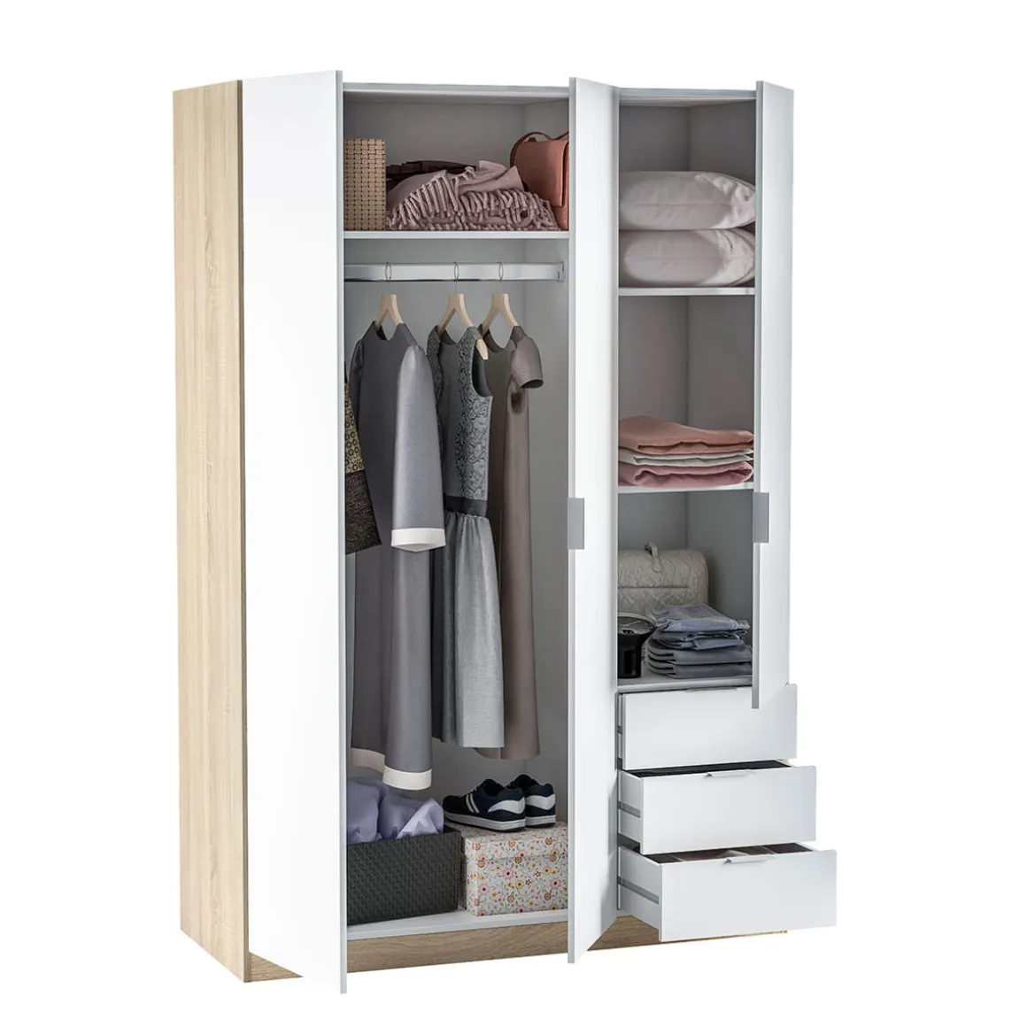 Armario LC 3 puertas + 3 cajones 180x121x52 cm