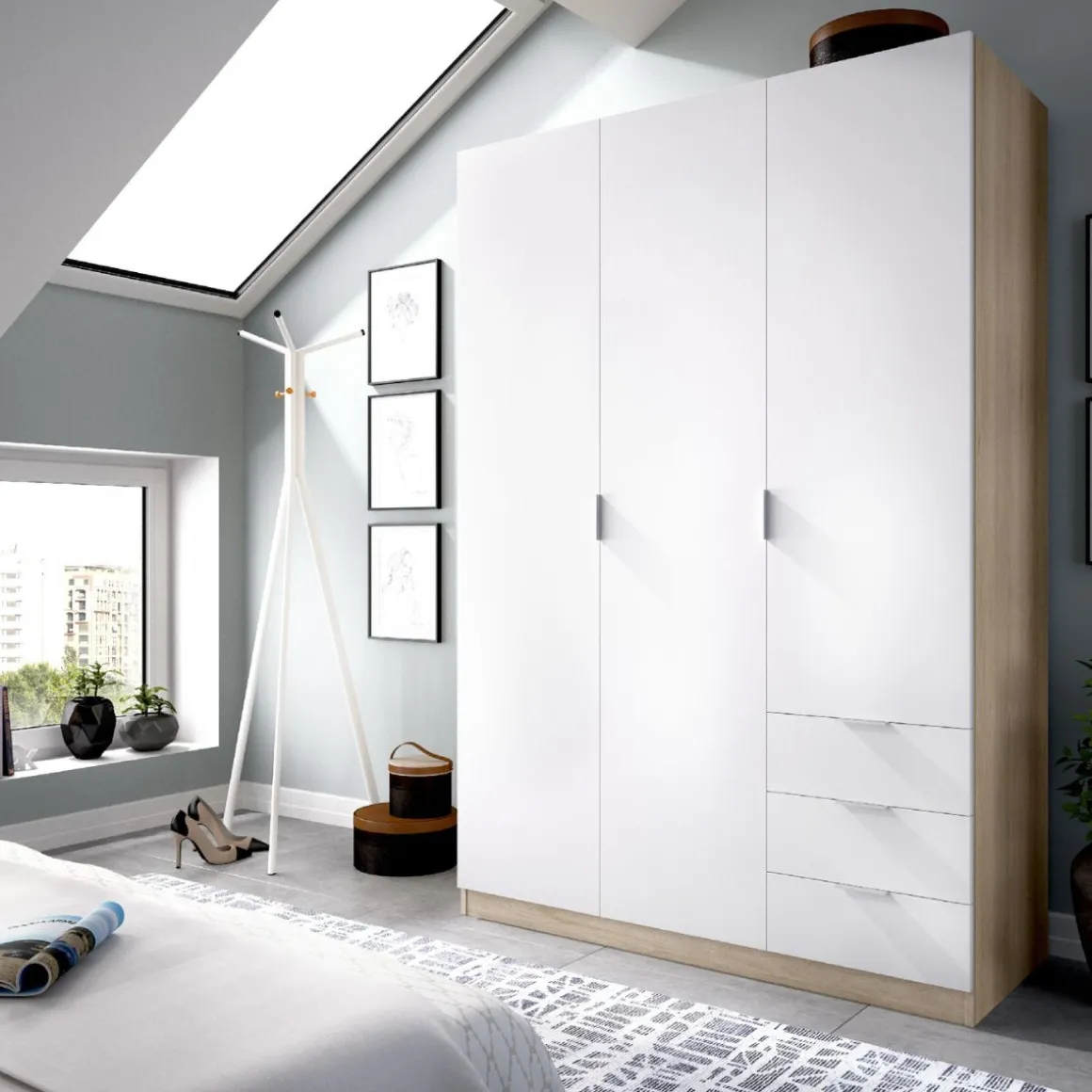 Armario LC 3 puertas + 3 cajones 180x121x52 cm