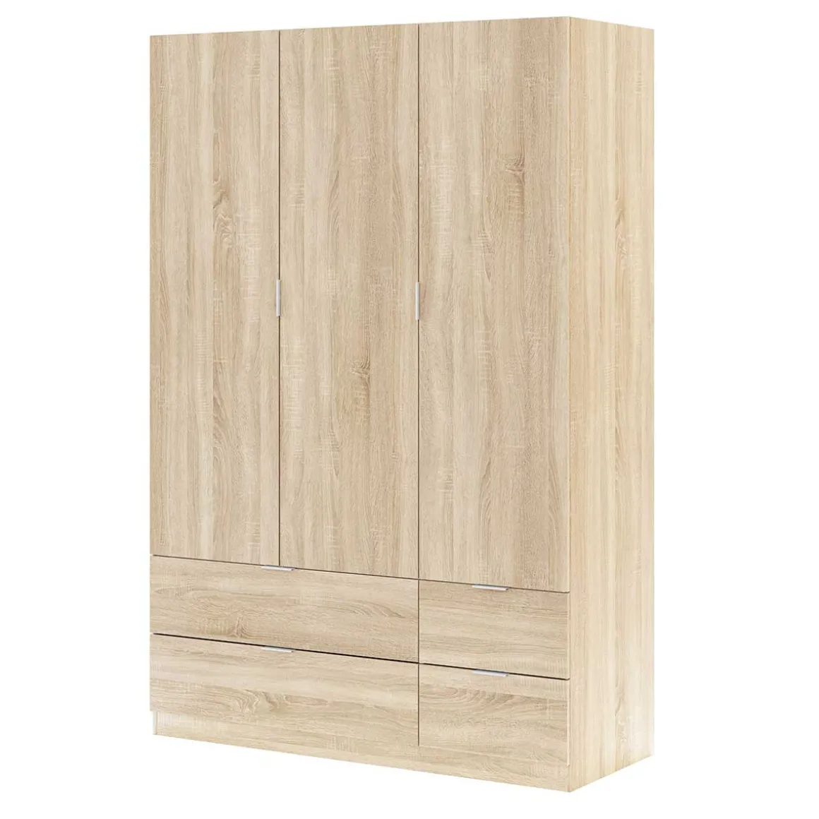 Armario LC 3 puertas + 4 cajones roble 200x135x52 cm