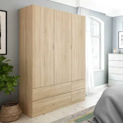 Armario LC 3 puertas + 4 cajones roble 200x135x52 cm