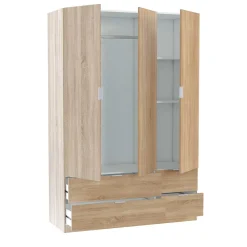 Armario LC 3 puertas + 4 cajones roble 200x135x52 cm