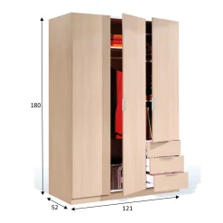 Armario LC 3 puertas + 3 cajones 180x121x52 cm