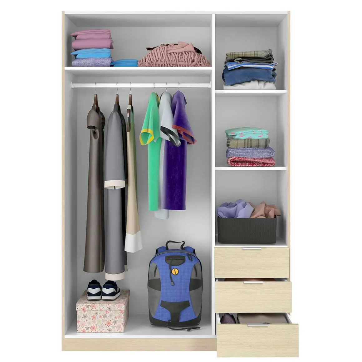 Armario LC 3 puertas + 3 cajones 180x121x52 cm