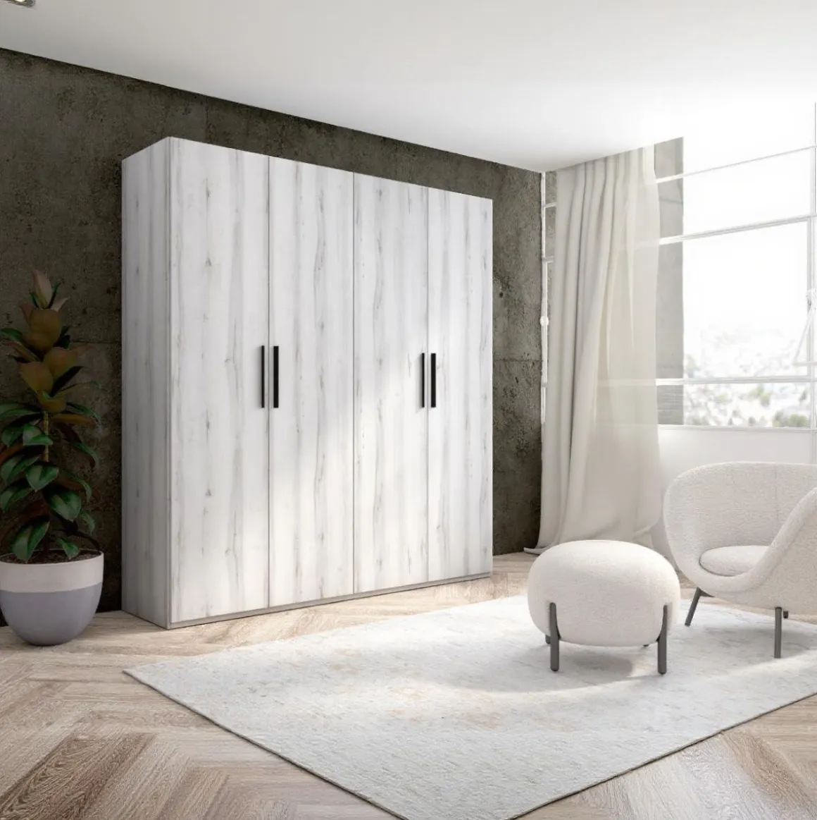 Armario Lido 4 puertas abatibles blanco 197,5x181,4x52,6 cm