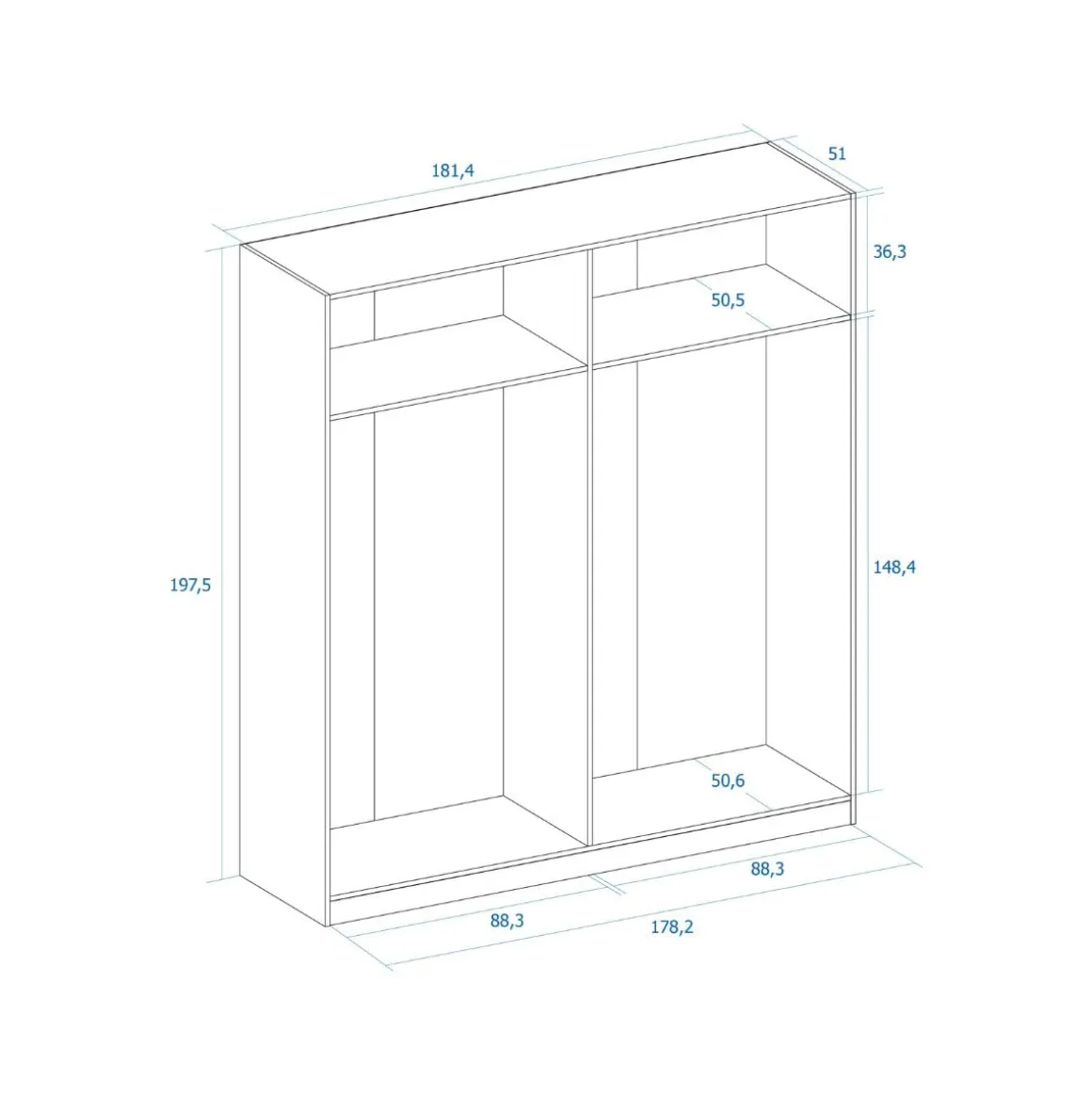 Armario Lido 4 puertas abatibles blanco 197,5x181,4x52,6 cm