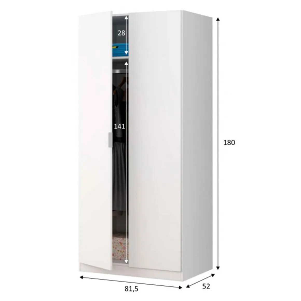 Armario Low Cost 2 puertas blanco 180x81,5x52 cm
