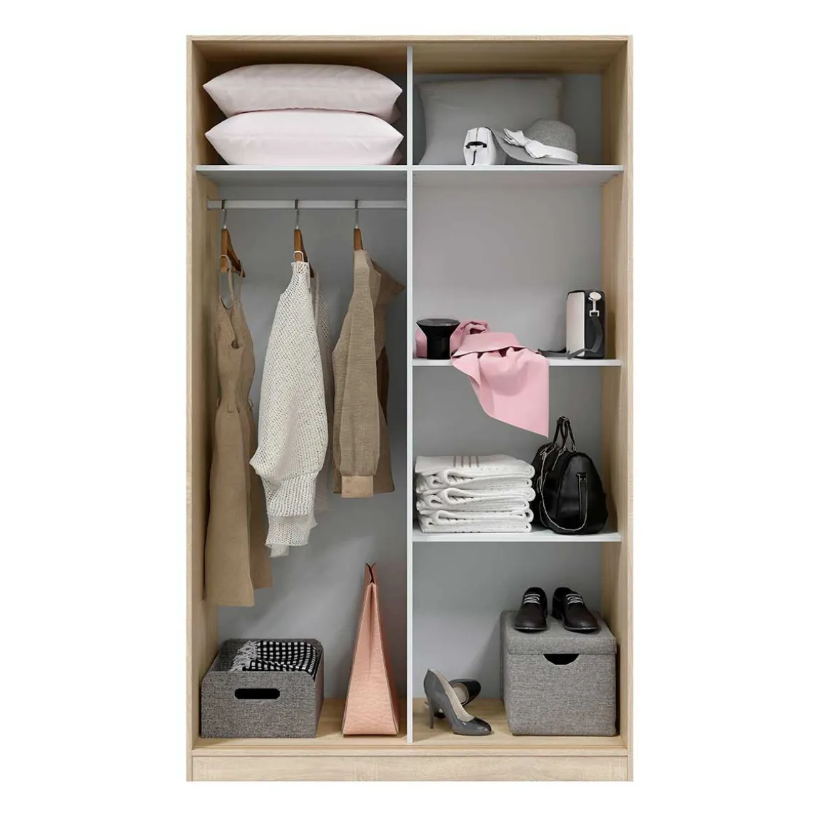 Armario Luca 2 puertas correderas blanco/natural 200x120x50 cm