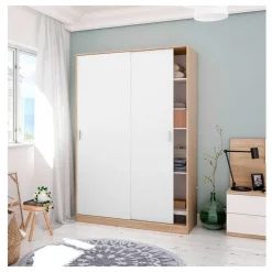 Armario Luca 2 puertas correderas blanco/natural 200x120x50 cm