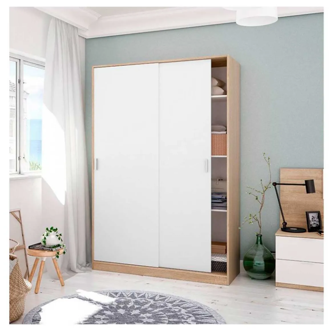 Armario Luca 2 puertas correderas blanco/natural 200x120x50 cm