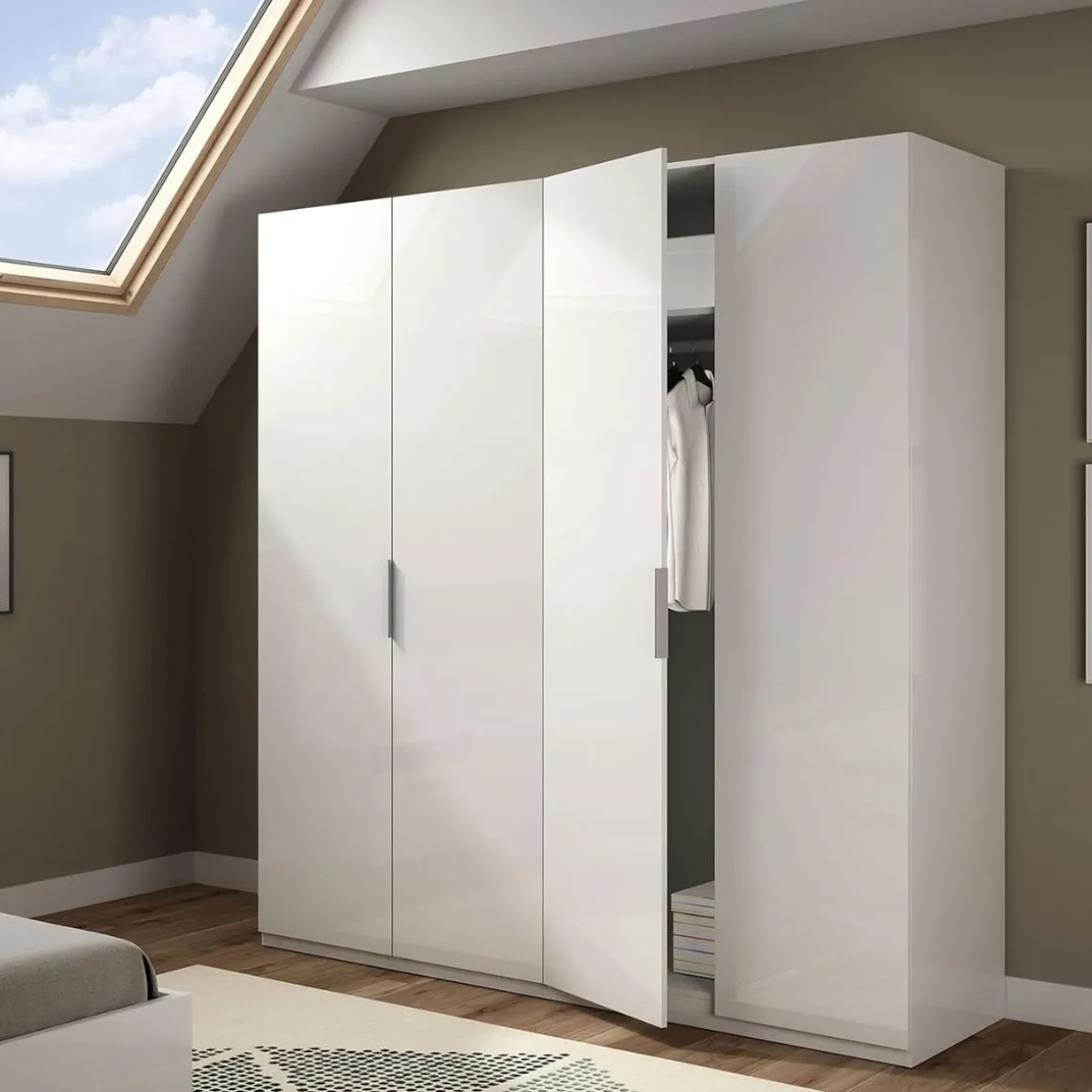 Armario Max 4 puertas abatibles blanco brillo 200x180x52 cm