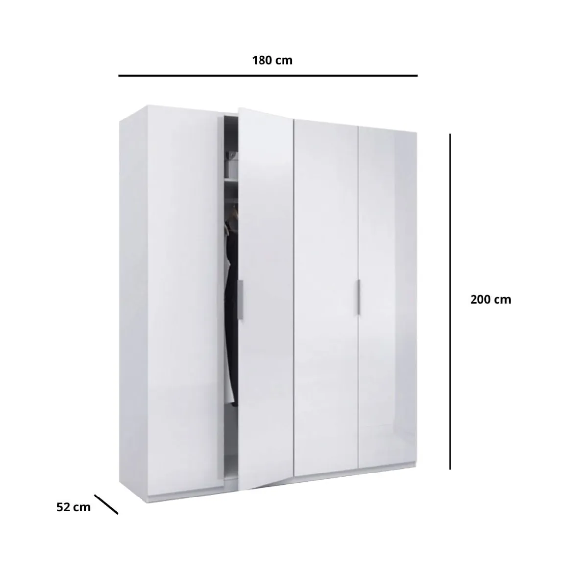 Armario Max 4 puertas abatibles blanco brillo 200x180x52 cm
