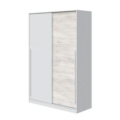 Armario Max 2 puertas correderas + 4 estantes + barra para colgar blanco/gris 200x120x50 cm