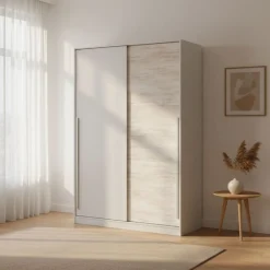 Armario Max 2 puertas correderas + 4 estantes + barra para colgar blanco/gris 200x120x50 cm