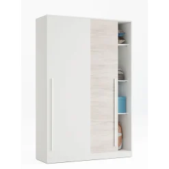 Armario Max 2 puertas correderas + 4 estantes + barra para colgar blanco/gris 200x120x50 cm