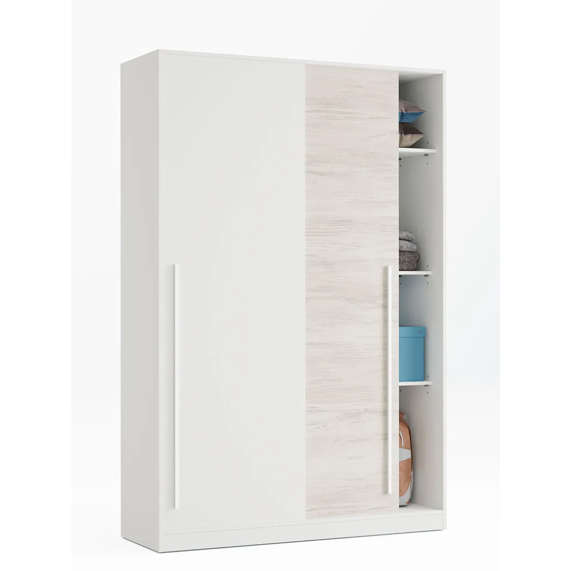 Armario Max 2 puertas correderas + 4 estantes + barra para colgar blanco/gris 200x120x50 cm