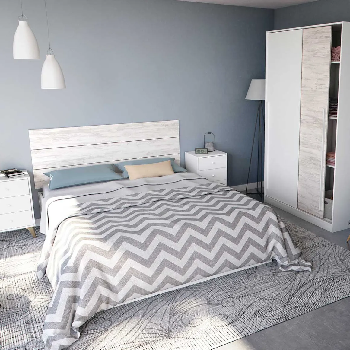 Armario Max 2 puertas correderas + 4 estantes + barra para colgar blanco/gris 200x120x50 cm