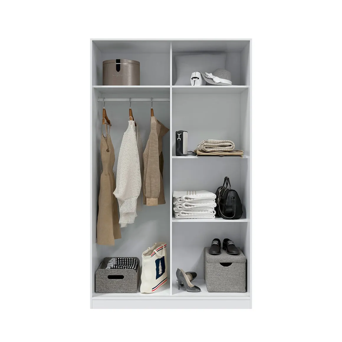 Armario Max 2 puertas correderas + 4 estantes + barra para colgar blanco/gris 200x120x50 cm
